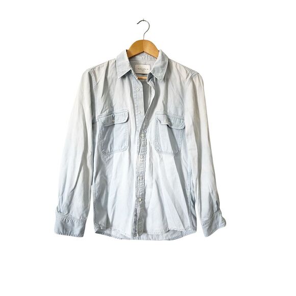Sandro Light Chambray Denim Double Breasted Pocket Front Button Down Shirt Small - Picture 1 of 6